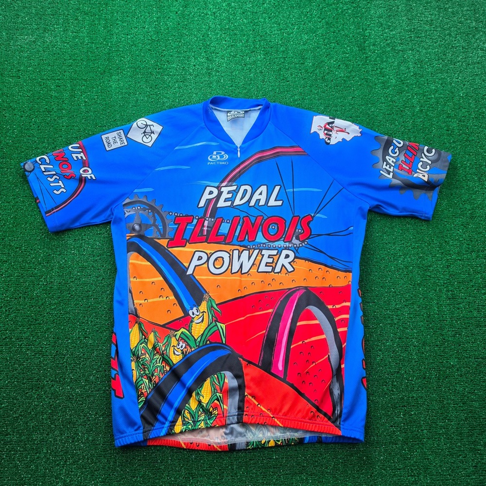 Pactimo Pedal Illinois Power Cycling Jersey Mens XL Blue Polyester Graphic Print